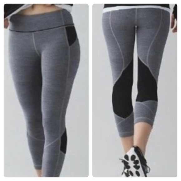 lululemon athletica Pants - Lululemon Pace Rival Crop Grey Black Mesh SZ 6